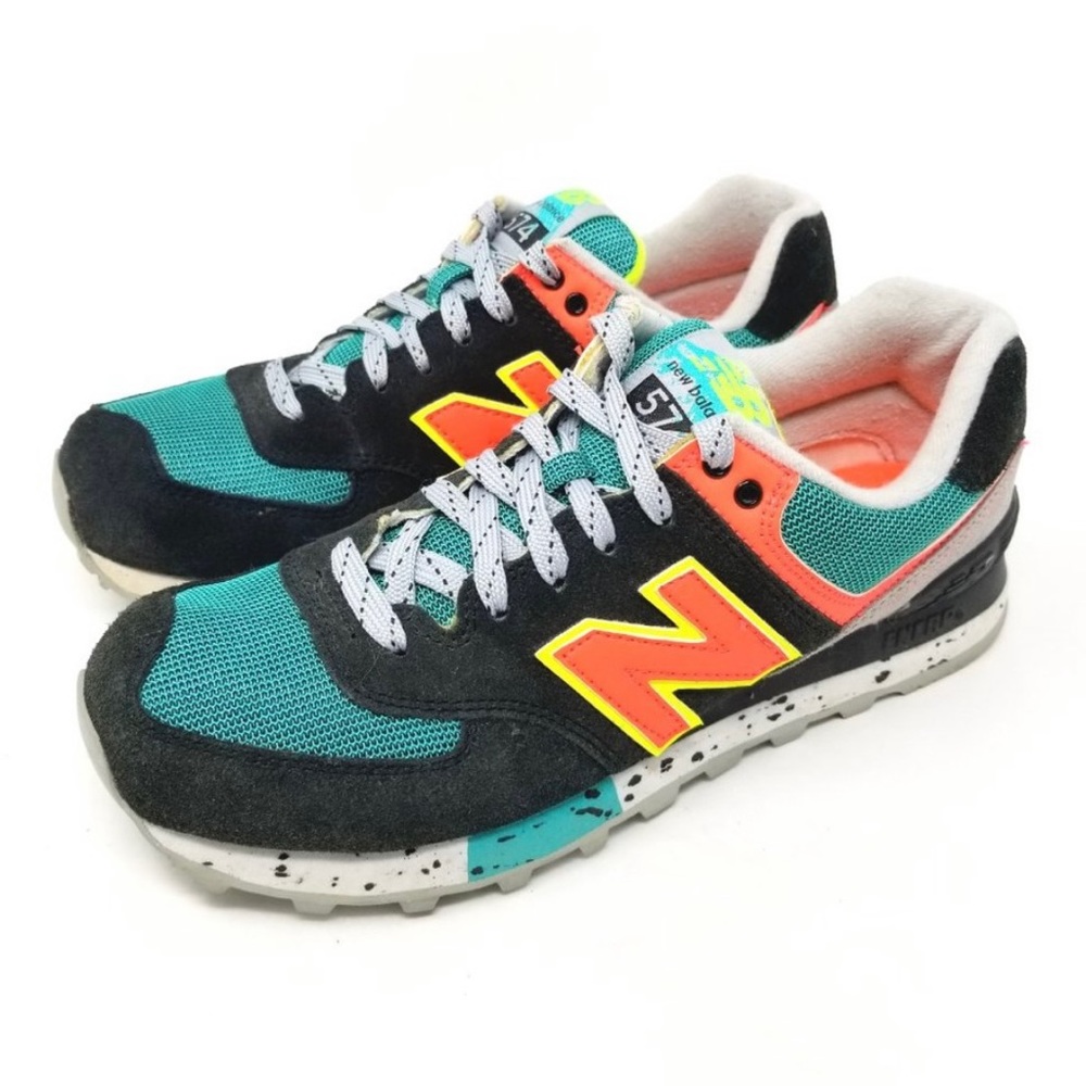 New Balance Women's Teal Black Neon Orange Athletic Sneakers